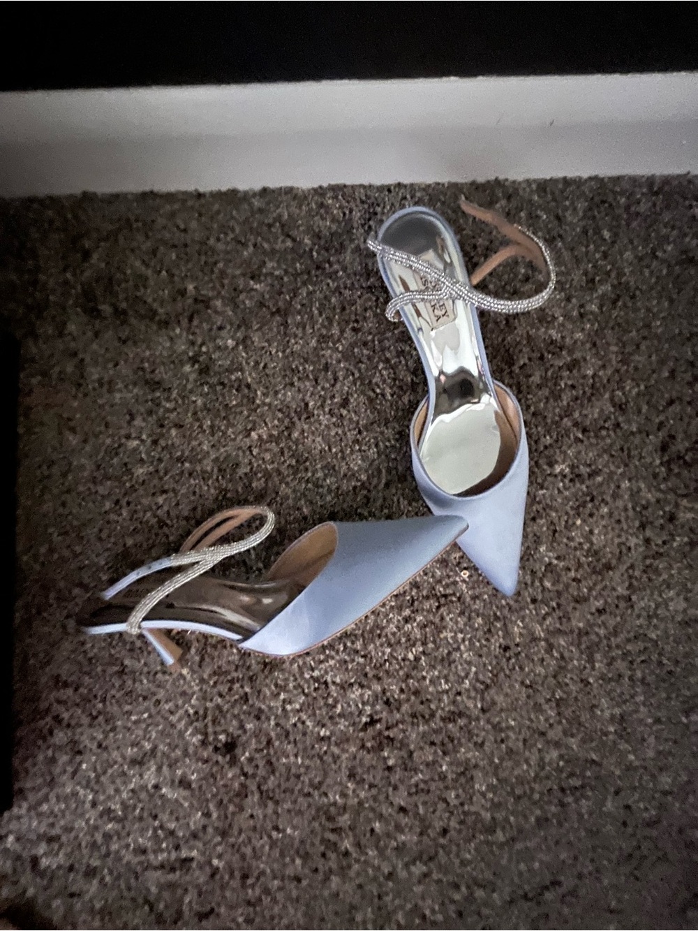 Badgley Mischka Light Blue Pointed Toe Heels with Crystal Straps